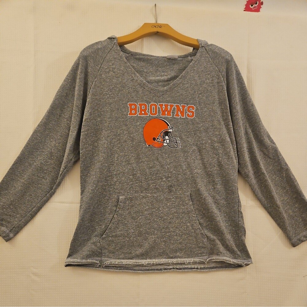NFL Cleveland Browns Hoodie Womens Medium Grey Pullover Sweatshirt Football NWOT